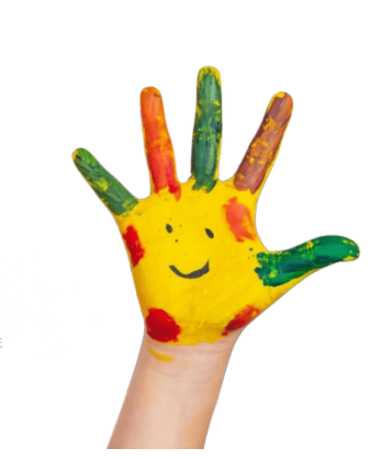 Child’s hand painted yellow with a smiley face